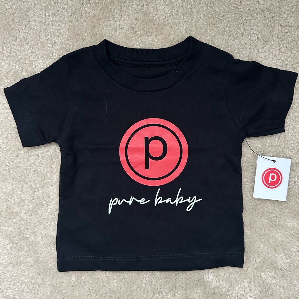 NWT pure barre pure baby black t shirt red circle p logo